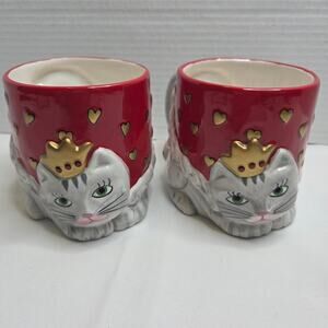 New Silvestri Karen Rossi Ceramic Kitty Queen Of Hearts Cat 3D Coffee Cups Mug